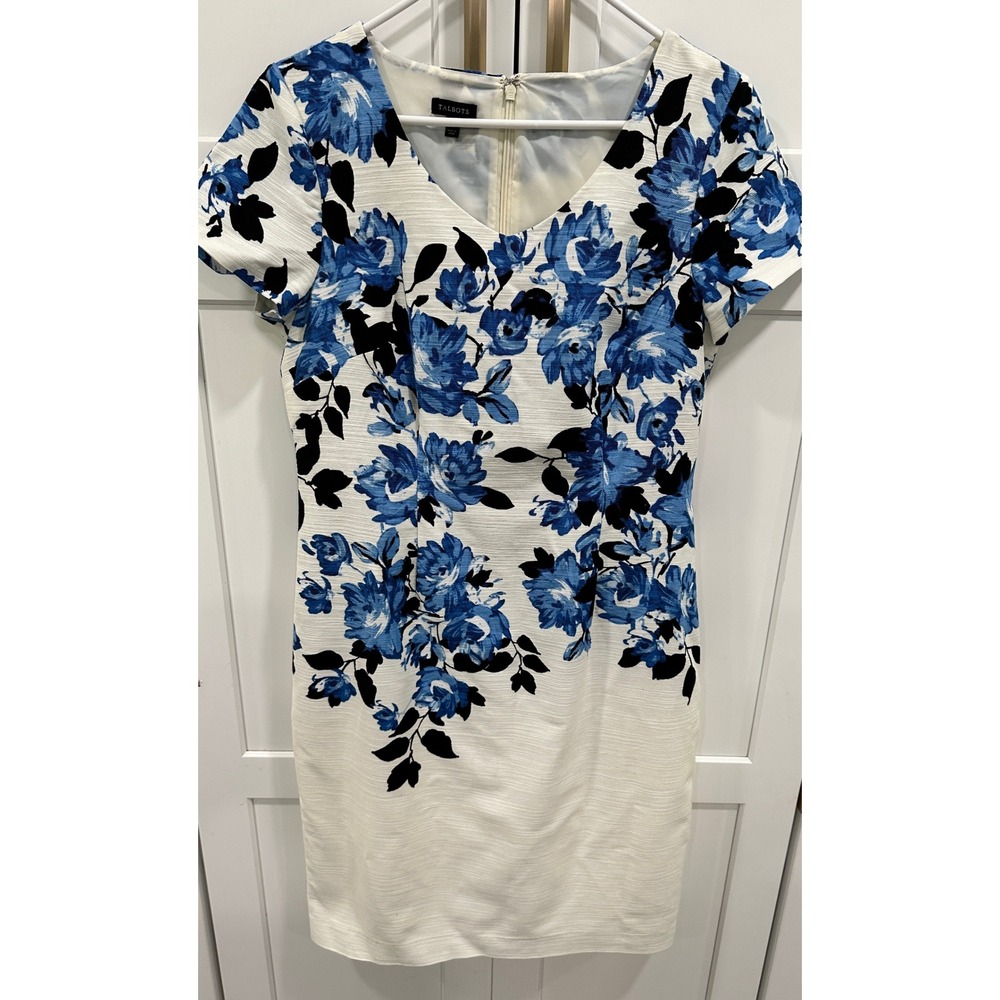 Talbots Floral Print Sheath Dress‎ V-Neck Career Cocktail Party Size 10